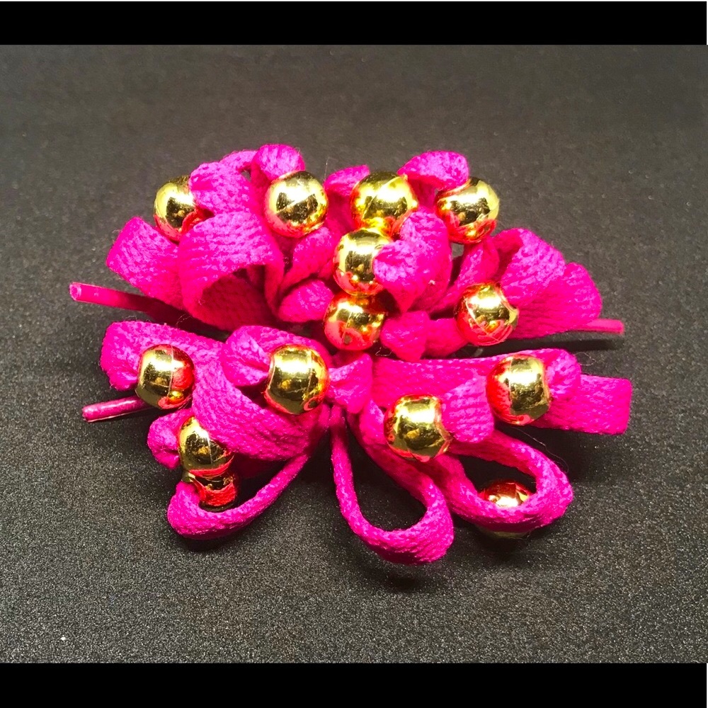 Vintage Pink ShoeString ShoeLace Bow Clip rare handmade authentic vintage